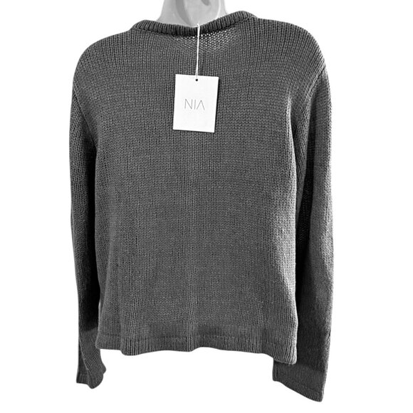 NIA Womens NWT Cardigan Sweater Solid Gray Button S/M Acrylic Wool Long Sleeve - Picture 2 of 5